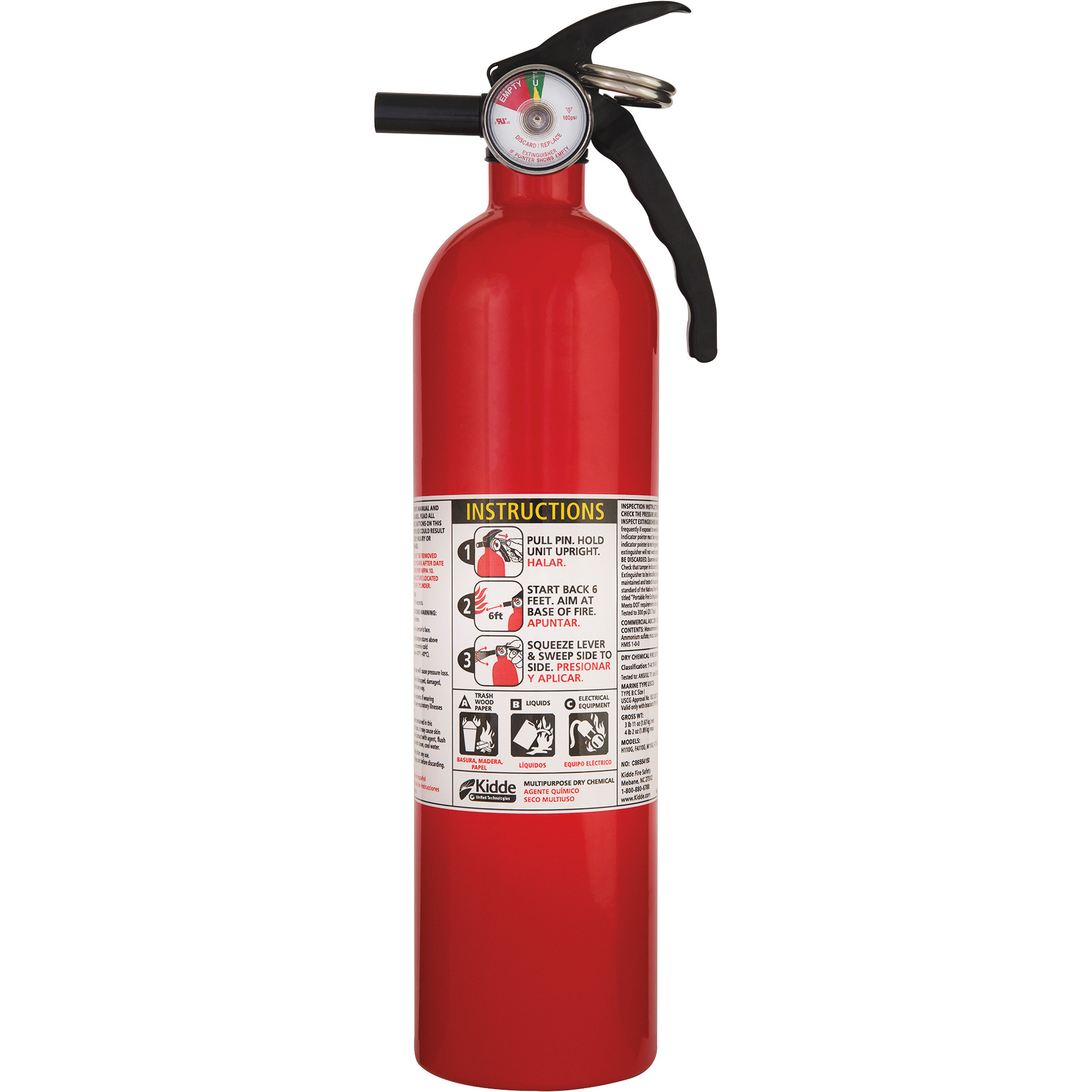 Kidde Class A/B/C Single Use Fire Extinguisher, Model# 440162MTL